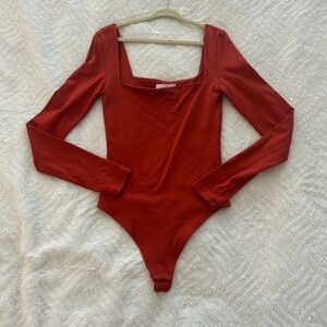 Aritzia Square Neck Long Sleeve Bodysuit - Rust Red
